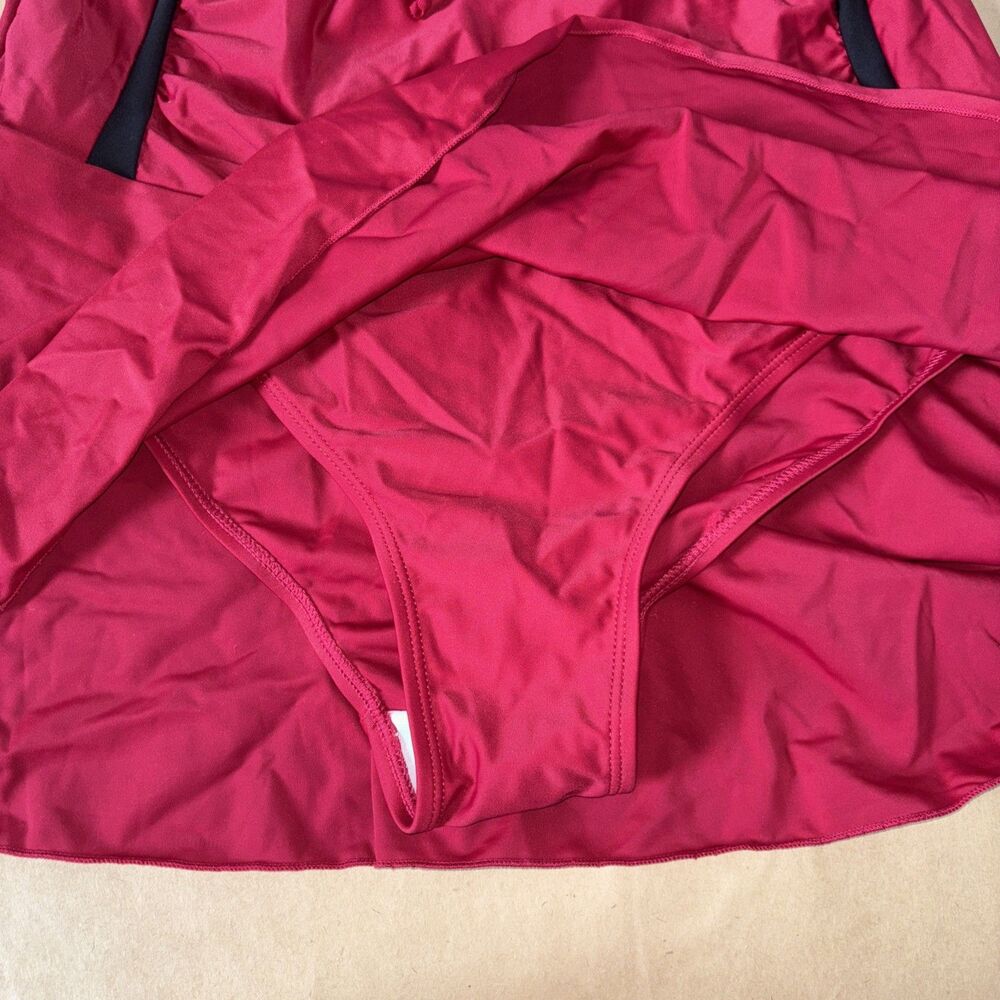 Red And Black Swim Dress Bathing suit Lace Up Front Size Large - Picture 4 of 8